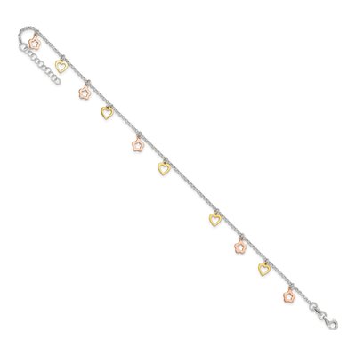 Sterling Silver Hearts Flowers Station Anklet – view 8