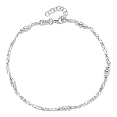 Sterling Silver Beaded Figaro Station Anklet – view 6