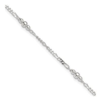 Sterling Silver Beaded Figaro Station Anklet