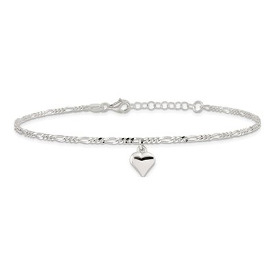 Sterling Silver Figaro Heart Anklet – view 5