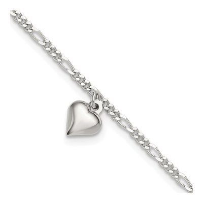Sterling Silver Figaro Heart Anklet