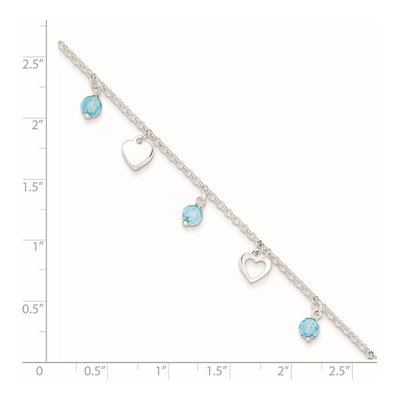 Sterling Silver Blue Glass Heart Anklet – view 3