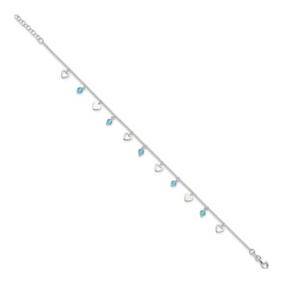 Sterling Silver Blue Glass Heart Anklet – view 4