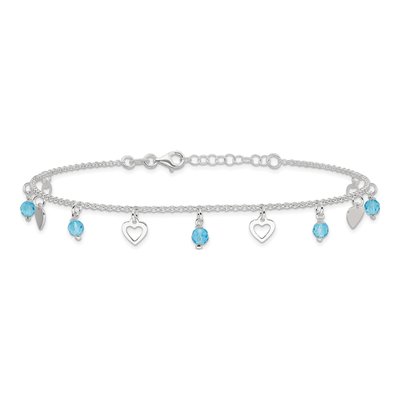 Sterling Silver Blue Glass Heart Anklet – view 5