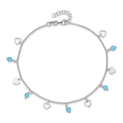 Sterling Silver Blue Glass Heart Anklet – view 6