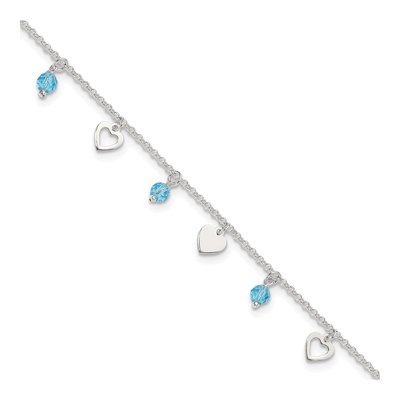Sterling Silver Blue Glass Heart Anklet