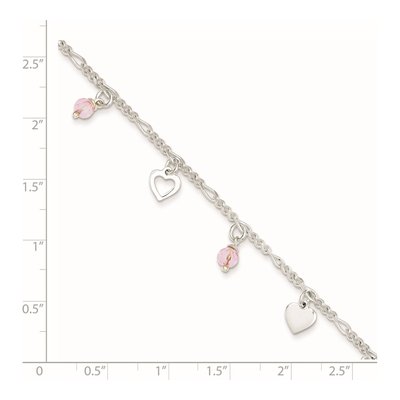 Sterling Silver Pink Glass Heart Anklet – view 3