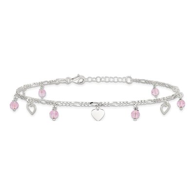 Sterling Silver Pink Glass Heart Anklet – view 5