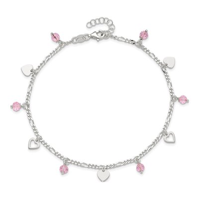 Sterling Silver Pink Glass Heart Anklet – view 6