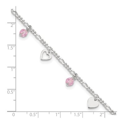 Sterling Silver Pink Glass Heart Anklet – view 8