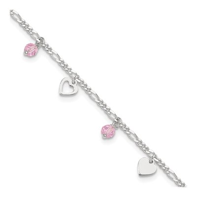 Sterling Silver Pink Glass Heart Anklet