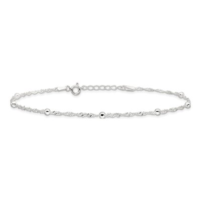 Sterling Silver Beaded Station Anklet – view 3