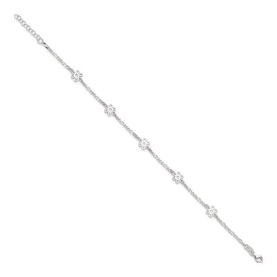 Sterling Silver Figaro Flower Station Anklet – view 4