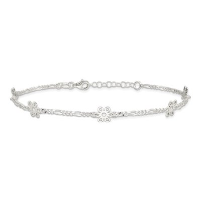 Sterling Silver Figaro Flower Station Anklet – view 5