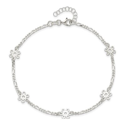 Sterling Silver Figaro Flower Station Anklet – view 6
