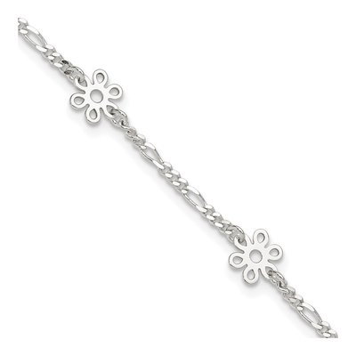 Sterling Silver Figaro Flower Station Anklet