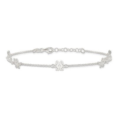 Sterling Silver Flower Station Anklet – view 4