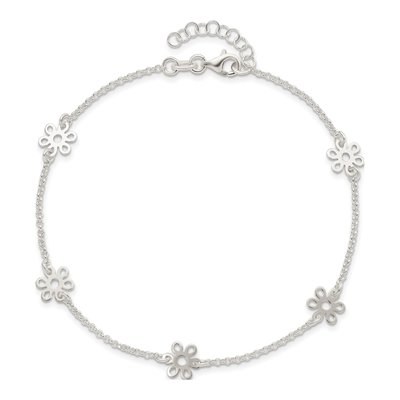 Sterling Silver Flower Station Anklet – view 6