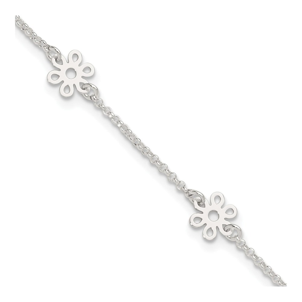 Sterling Silver Flower Station Anklet