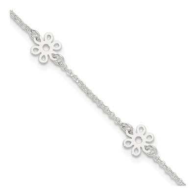 Sterling Silver Flower Station Anklet