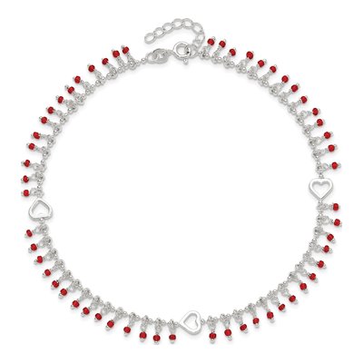 Sterling Silver Red Heart Anklet – view 7