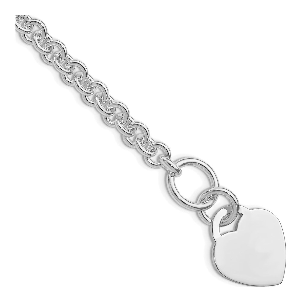 7.5 Inch Sterling Silver Rhodium-Plated Polished Heart Bracelet with Toggle Clasp