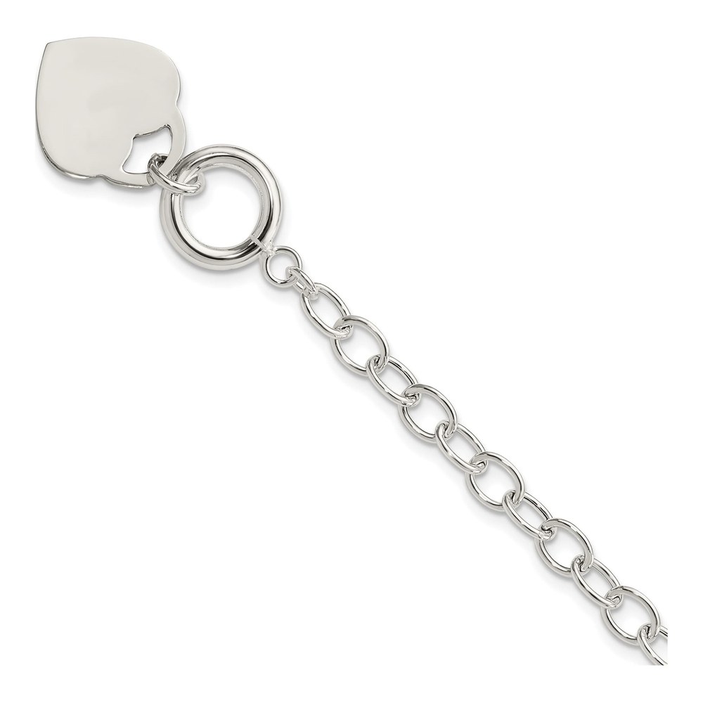 7.5 Inch Sterling Silver Oval Link Engraveable Heart Bracelet with Toggle Clasp