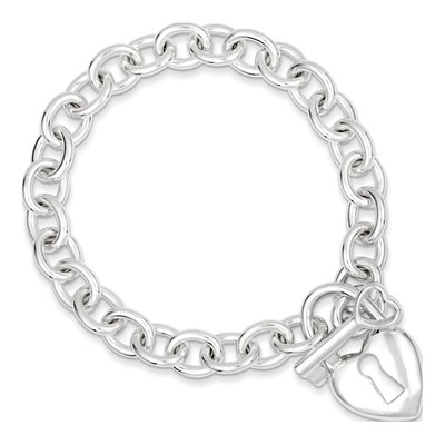 Sterling Silver Heart Key Toggle Bracelet – view 3
