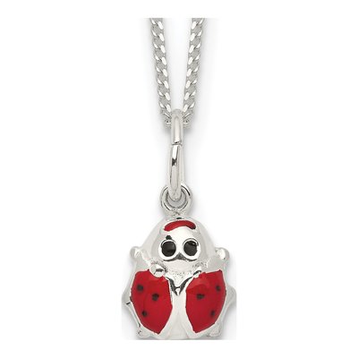 Sterling Silver Black Red Enameled Ladybug Children's Pendant Necklace