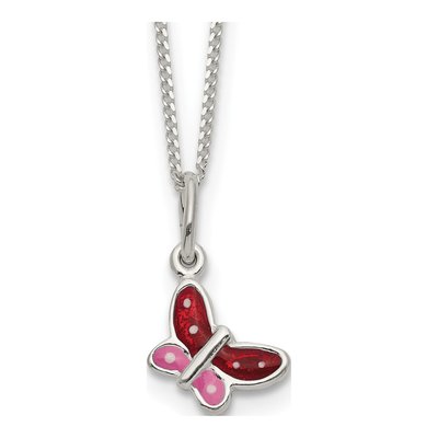 Sterling Silver Girls' Enamel Butterfly Pendant Necklace