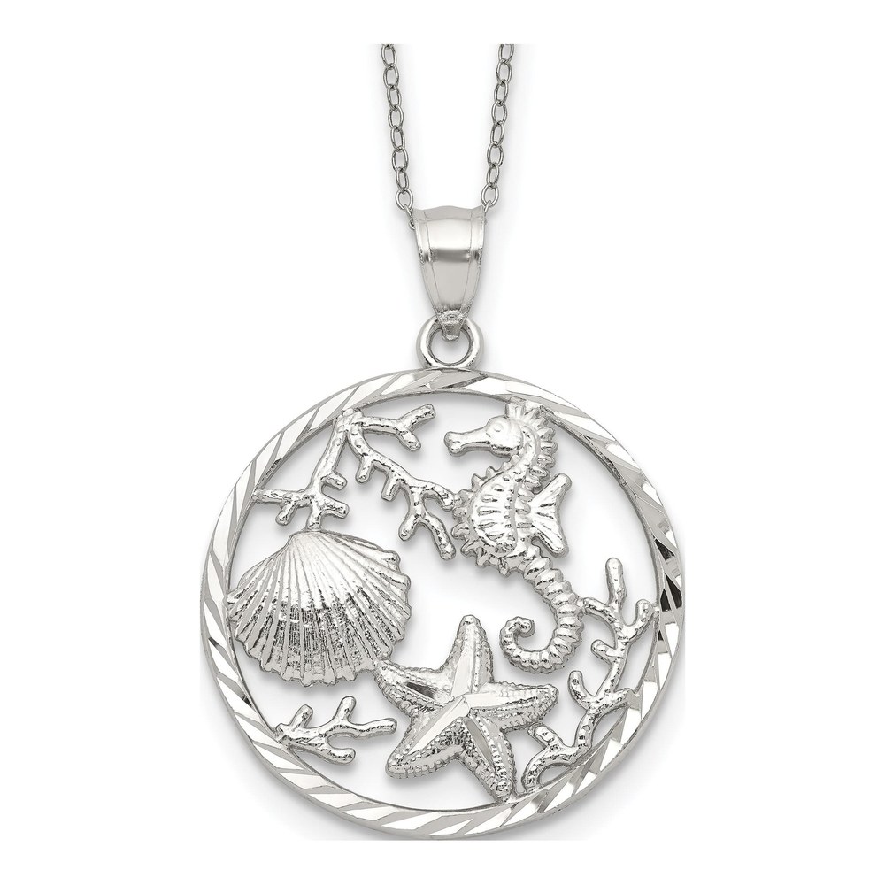 Sterling Silver Seahorse Starfish Shell Necklace, 18"