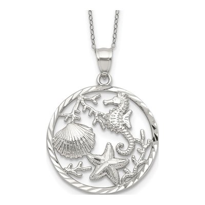 Sterling Silver Seahorse Starfish Shell Pendant Necklace