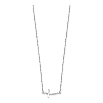 Sterling Silver Sideways Curved Cross Pendant Necklace – view 2