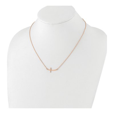 Rose Gold-Plated Sterling Silver Sideways Cross Pendant Necklace – view 3