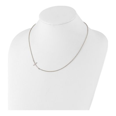 Sterling Silver Sideways Curved Cross Pendant Necklace – view 4