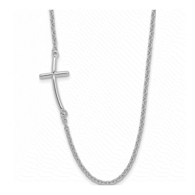 Sterling Silver Sideways Curved Cross Pendant Necklace