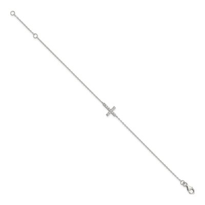 Sterling Silver CZ Sideways Cross Bracelet – view 3