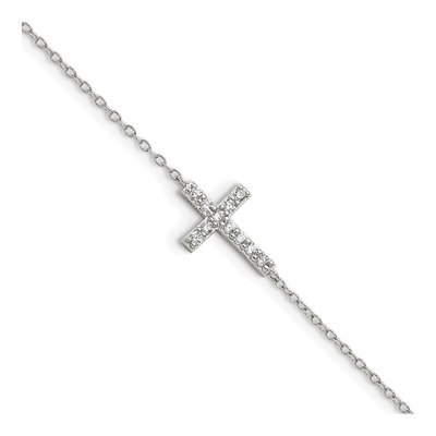 Sterling Silver CZ Sideways Cross Bracelet