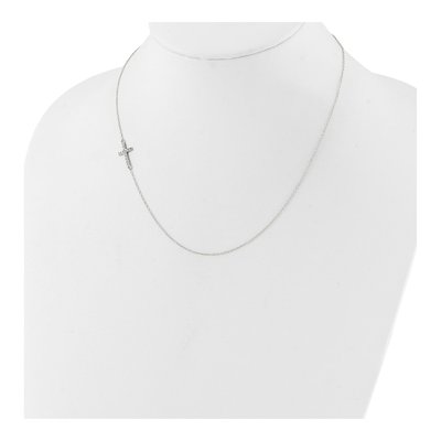 Sterling Silver CZ Sideways Cross Pendant Necklace – view 4