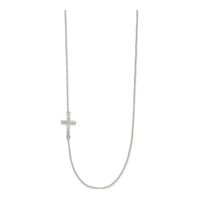 Sterling Silver CZ Sideways Cross Pendant Necklace – view 2