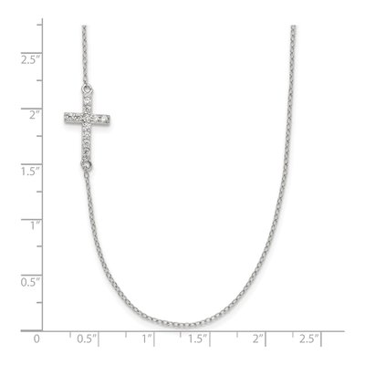 Sterling Silver CZ Sideways Cross Pendant Necklace – view 3