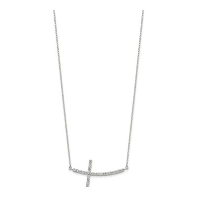 Sterling Silver CZ Sideways Cross Pendant Necklace – view 3