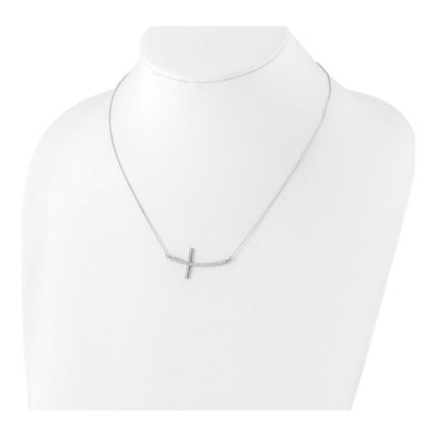 Sterling Silver CZ Sideways Cross Pendant Necklace – view 4