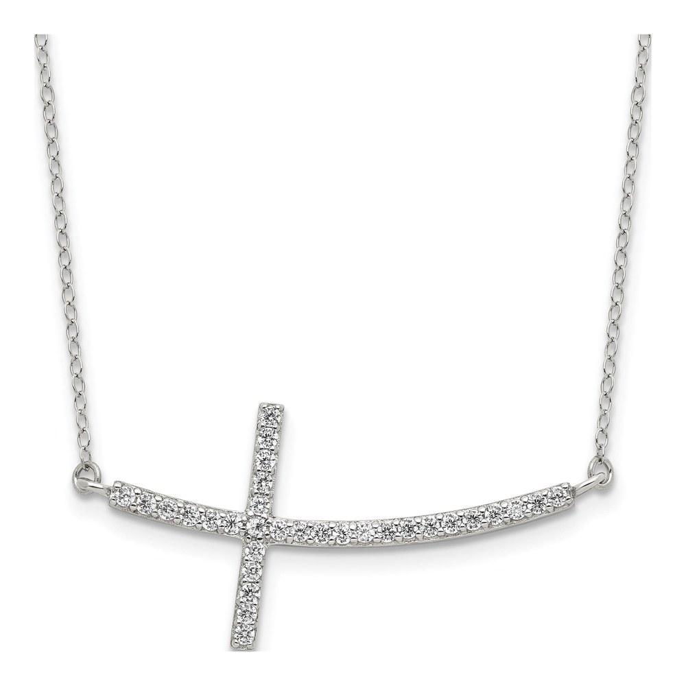 Sterling Silver CZ Sideways Cross Necklace