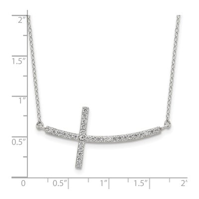 Sterling Silver CZ Sideways Cross Pendant Necklace – view 3