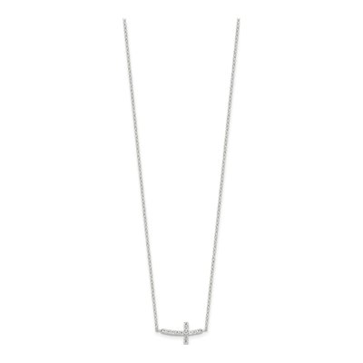 Sterling Silver CZ Sideways Cross Pendant Necklace – view 2