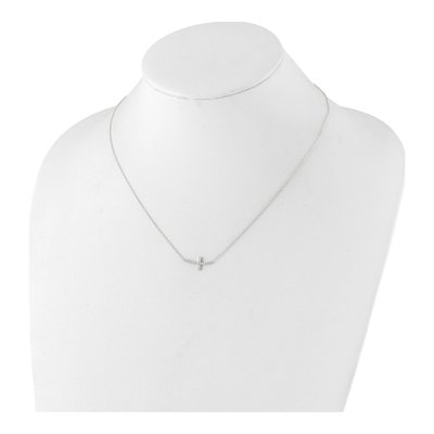 Sterling Silver CZ Sideways Cross Pendant Necklace – view 4