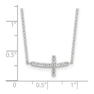 Sterling Silver CZ Sideways Cross Pendant Necklace – view 5