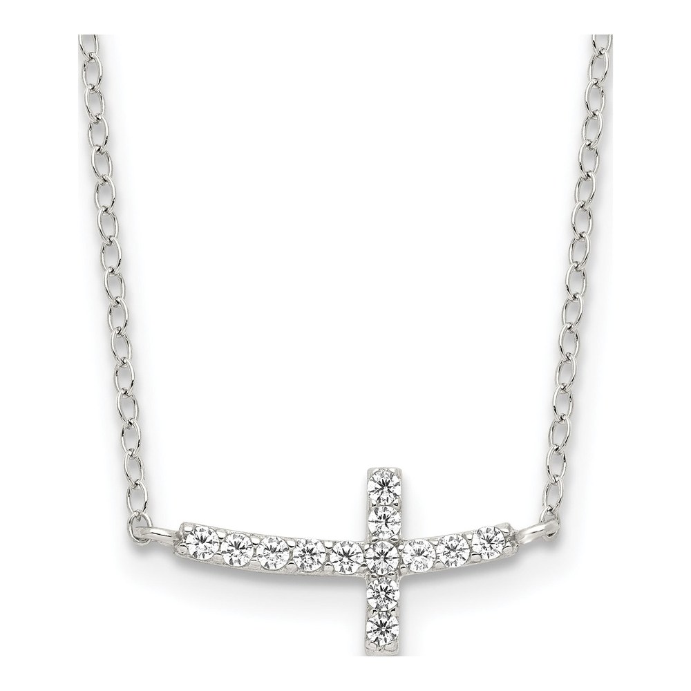 20 Inch Sterling Silver Rhodium-Plated Cz Sideways Cross With 2 Inch Ext Necklace with Lobster Clasp
