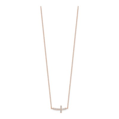 Rose Gold-Plated Sterling Silver CZ Sideways Cross Pendant Necklace – view 2